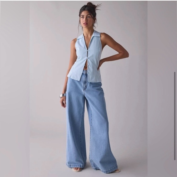 Urban Outfitters Y2K Sleeveless Light Blue Striped Women's Top XS Small Preppy - Picture 4 of 6